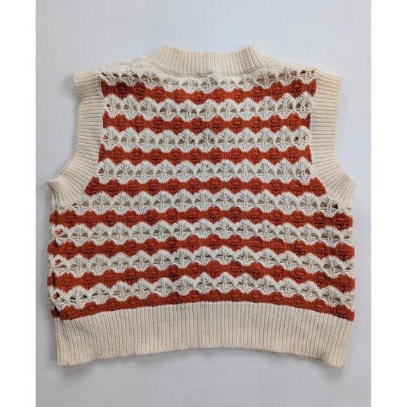 Frnch Paris Crochet Cropped Sweater Vest Orange & Cream Size M/L BNWT - Picture 4 of 8